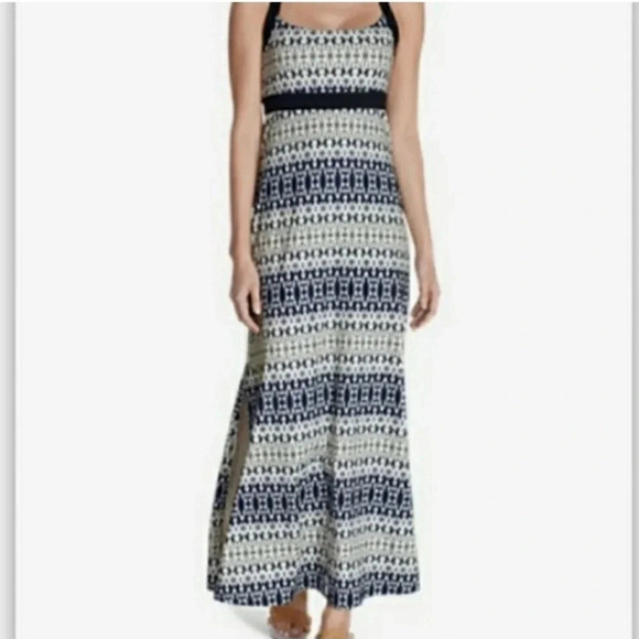 Eddie Bauer Travex Knit Geometric Cross Back Maxi Sun Dress Size Small Summer - Picture 1 of 8
